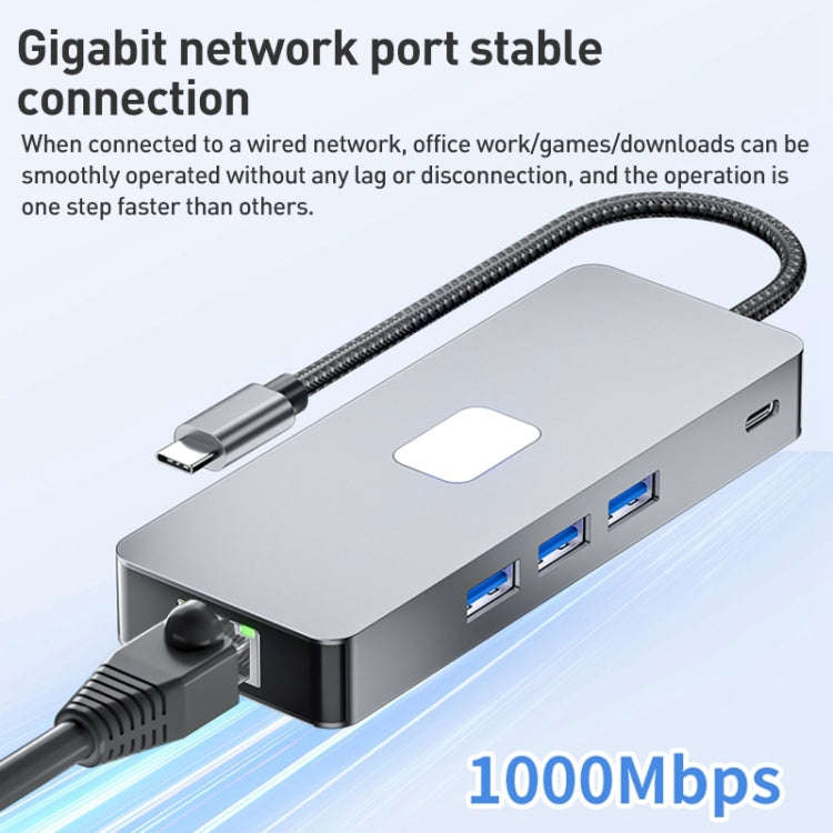 BYL-2401 8 in 1 Type-C to PD100W + USB3.0 + HDMI + DP + RJ45 HUB Docking Station(Space Grey)