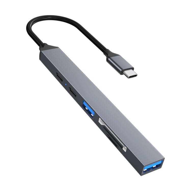 ADS-807 PD100 6 in 1 Type-C to PD100W + USB3.0 + USB2.0 + SD/TF HUB Docking Station(Space Grey)