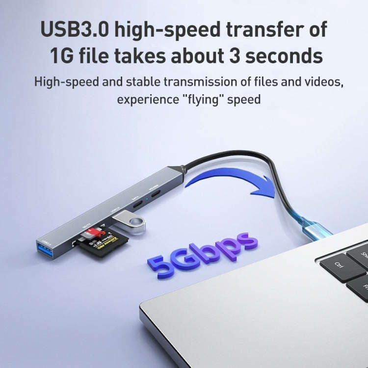 ADS-807 PD100 6 in 1 Type-C to PD100W + USB3.0 + USB2.0 + SD/TF HUB Docking Station(Space Grey)