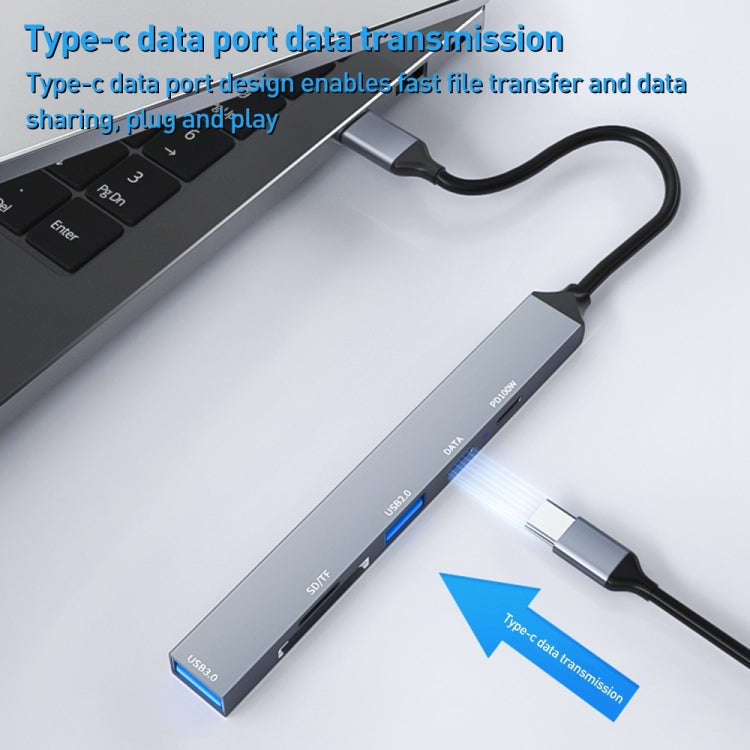 ADS-807 PD100 6 in 1 Type-C to PD100W + USB3.0 + USB2.0 + SD/TF HUB Docking Station(Space Grey)