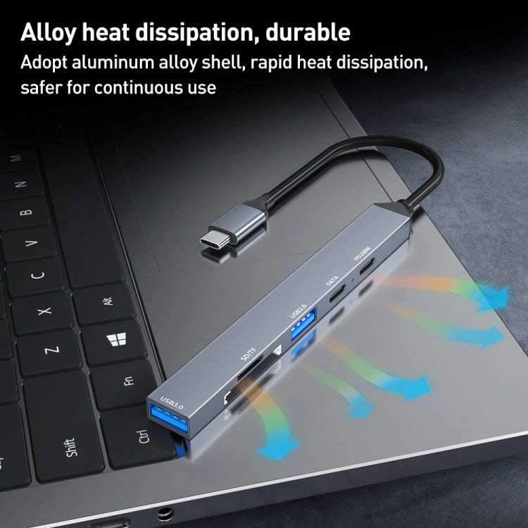 ADS-807 PD100 6 in 1 Type-C to PD100W + USB3.0 + USB2.0 + SD/TF HUB Docking Station(Space Grey)