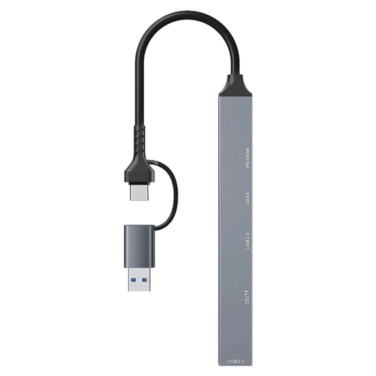 ADS-807D 6 in 1 USB + Type-C to PD100W + USB3.0/2.0 + SD/TF HUB Docking Station(Space Grey)