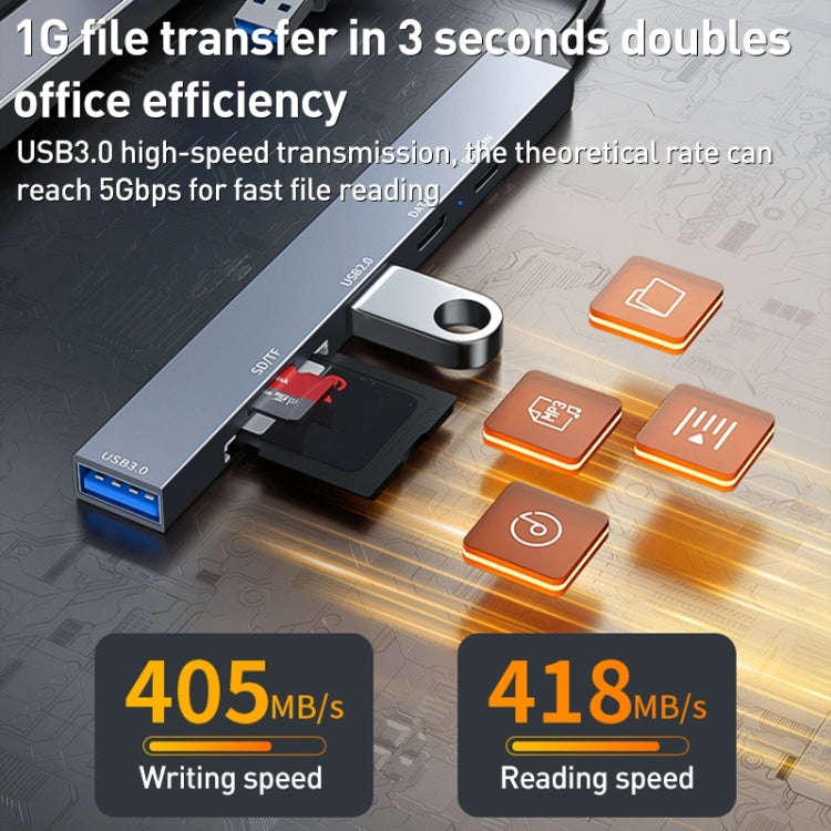 ADS-807D 6 in 1 USB + Type-C to PD100W + USB3.0/2.0 + SD/TF HUB Docking Station(Space Grey)