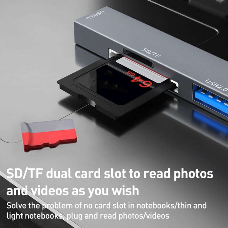 ADS-807D 6 in 1 USB + Type-C to PD100W + USB3.0/2.0 + SD/TF HUB Docking Station(Space Grey)