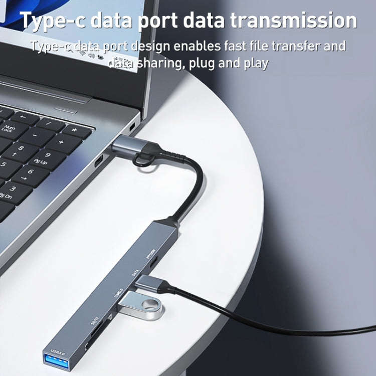 ADS-807D 6 in 1 USB + Type-C to PD100W + USB3.0/2.0 + SD/TF HUB Docking Station(Space Grey)