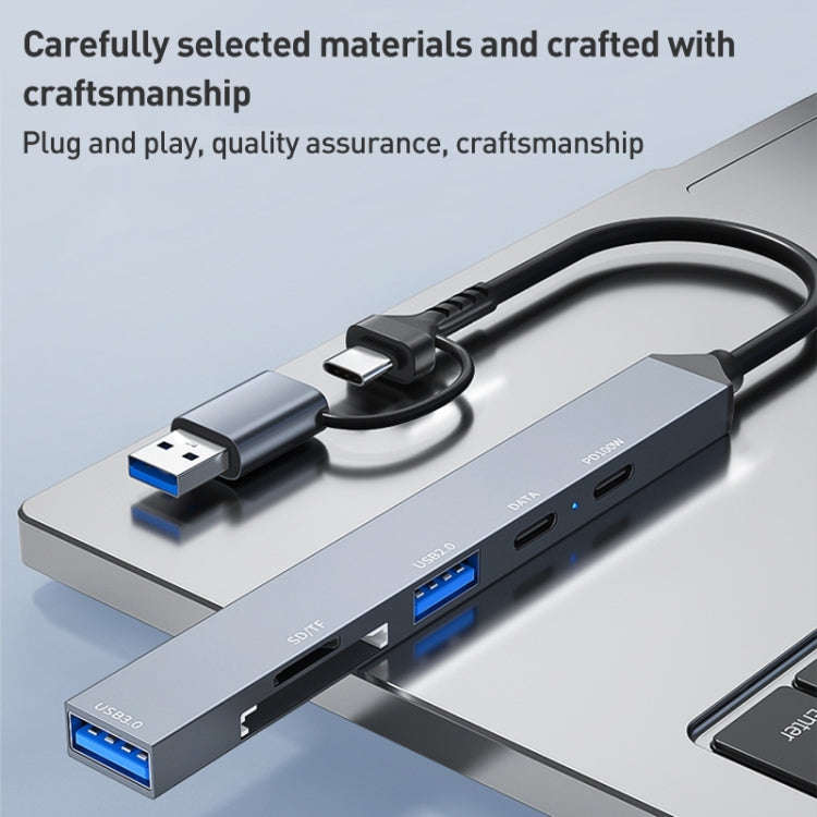 ADS-807D 6 in 1 USB + Type-C to PD100W + USB3.0/2.0 + SD/TF HUB Docking Station(Space Grey)