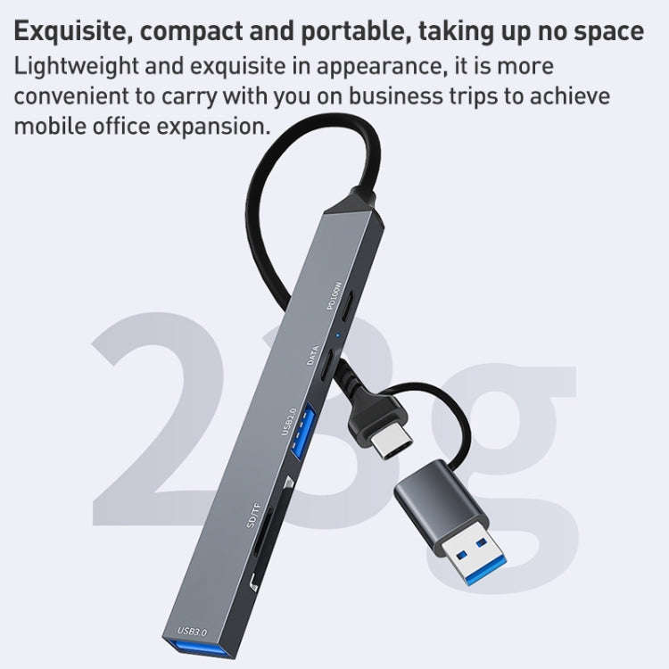 ADS-807D 6 in 1 USB + Type-C to PD100W + USB3.0/2.0 + SD/TF HUB Docking Station(Space Grey)