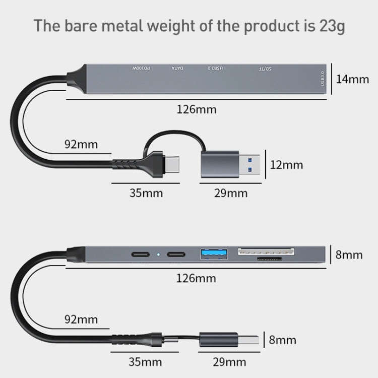 ADS-807D 6 in 1 USB + Type-C to PD100W + USB3.0/2.0 + SD/TF HUB Docking Station(Space Grey)
