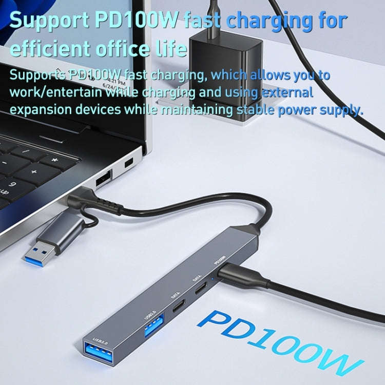 ADS-809D 5 in 1 USB + Type-C to PD100W + USB3.0/2.0 + Type-C HUB Docking Station(Space Grey)