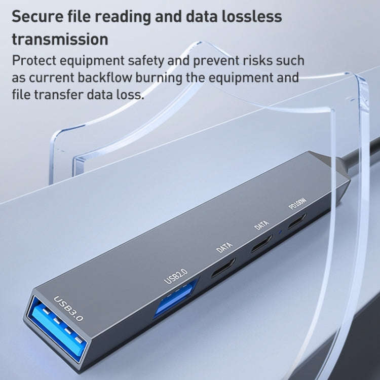 ADS-809D 5 in 1 USB + Type-C to PD100W + USB3.0/2.0 + Type-C HUB Docking Station(Space Grey)