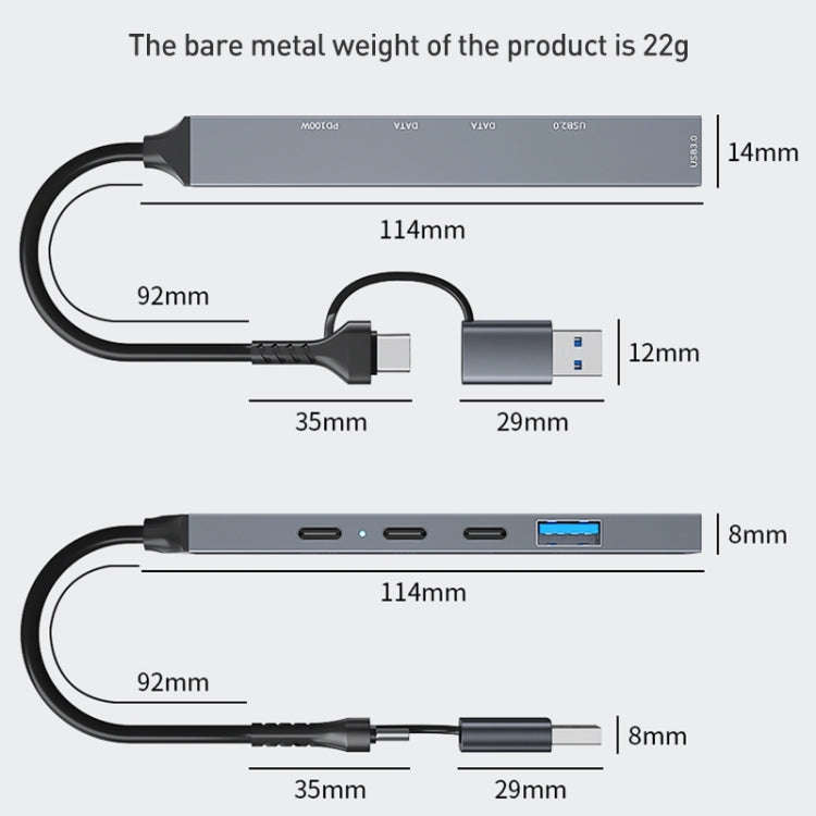 ADS-809D 5 in 1 USB + Type-C to PD100W + USB3.0/2.0 + Type-C HUB Docking Station(Space Grey)