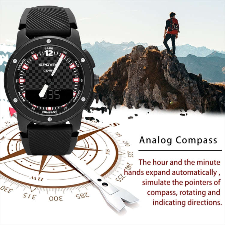 SPOVAN Gemini Outdoor Mountaineering Altitude Barometric Waterproof Sports Watch(Black White)