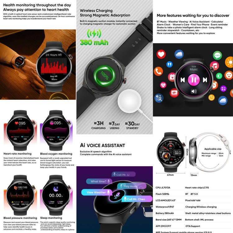 MT26 Smart Watch 1.43 inch AMOLED Bracelet, Support Bluetooth Call / Blood Pressure / Blood Oxyge...