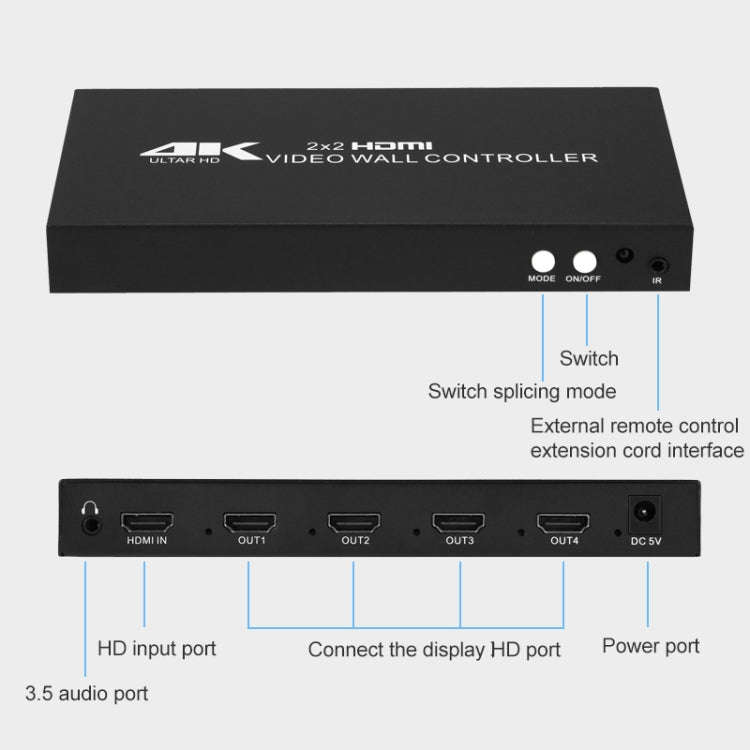 XP02 4K 2x2 HDMI Video Wall Controller Multi-screen Splicing Processor, Style:Ordinary(UK Plug)