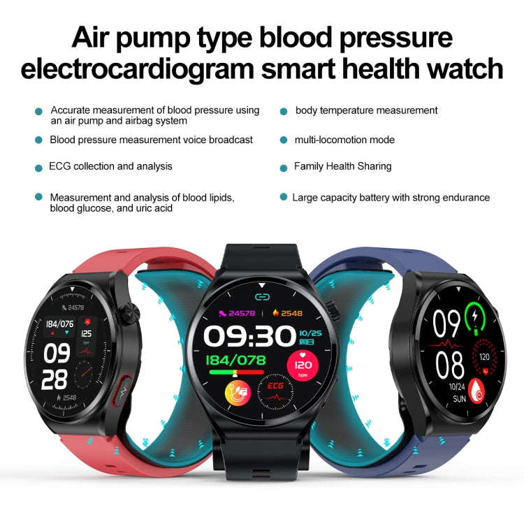 S22 Air Pump Blood Pressure Testing ECG Health Smart Watch, 1.39 inch Round Screen(Red)