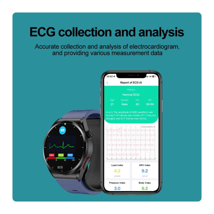 S22 Air Pump Blood Pressure Testing ECG Health Smart Watch, 1.39 inch Round Screen(Blue)