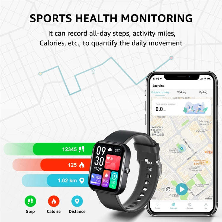 GTS5 2.0 inch Fitness Health Smart Watch, BT Call / Heart Rate / Blood Pressure / MET / Blood Glu...