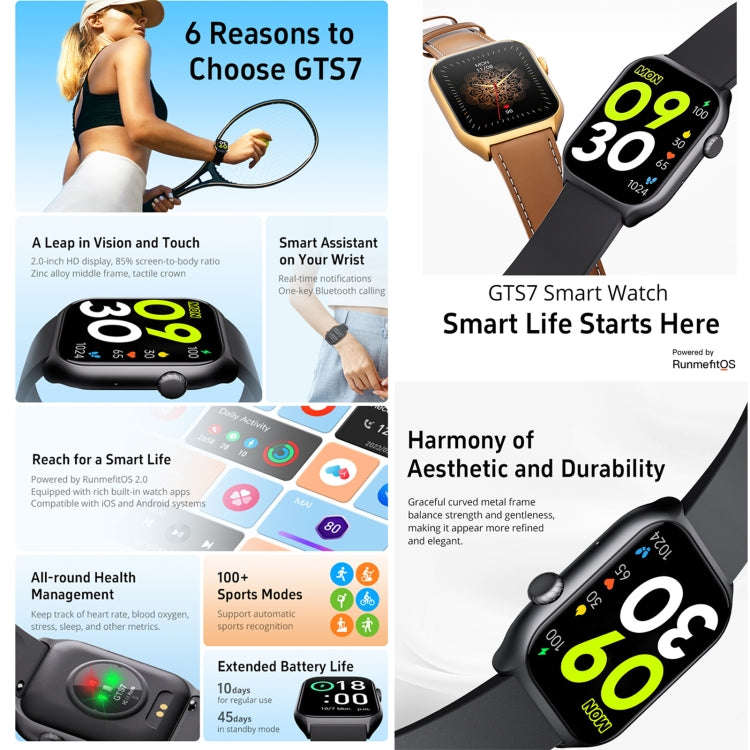 GTS7 2.0 inch Fitness Health Smart Watch, BT Call / Heart Rate / Blood Pressure / MET(Blue)