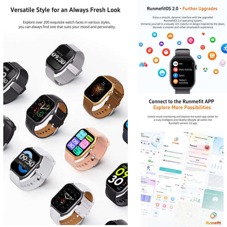 GTS7 2.0 inch Fitness Health Smart Watch, BT Call / Heart Rate / Blood Pressure / MET(Black)