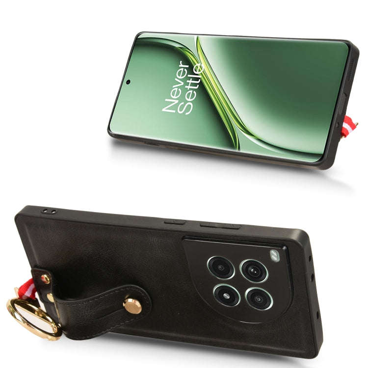 For OnePlus Ace 3 Pro 5G Wristband Leather Back Phone Case(Black)