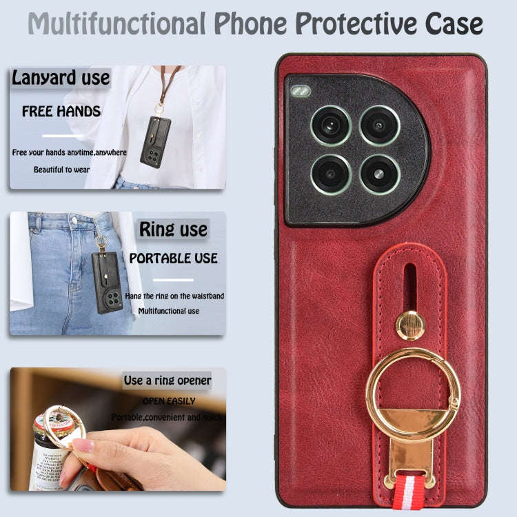 For OnePlus Ace 3 Pro 5G Wristband Leather Back Phone Case(Red)