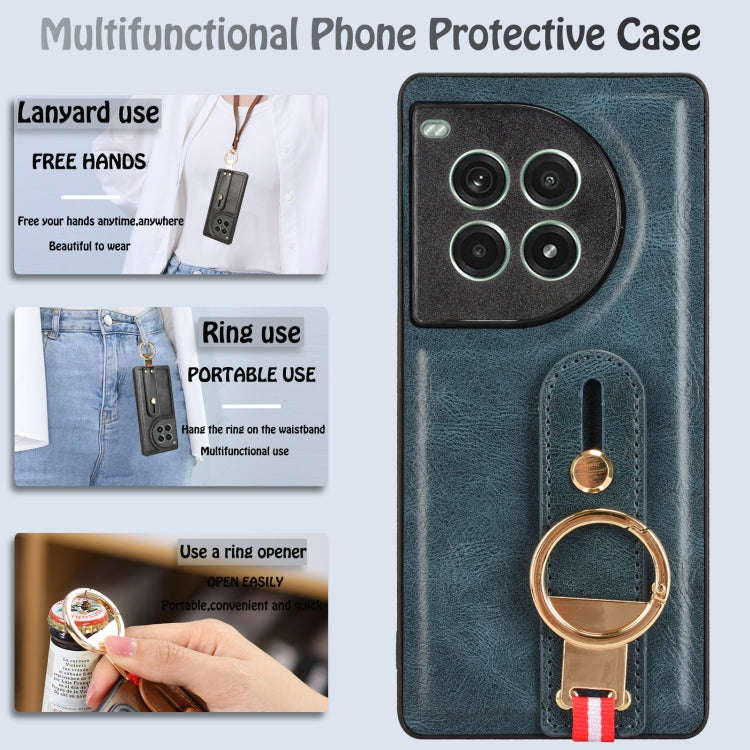 For OnePlus Ace 3 Pro 5G Wristband Leather Back Phone Case(Blue)