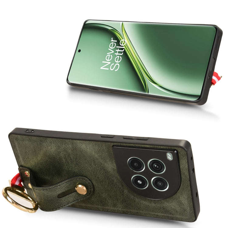 For OnePlus Ace 3 Pro 5G Wristband Leather Back Phone Case(Green)
