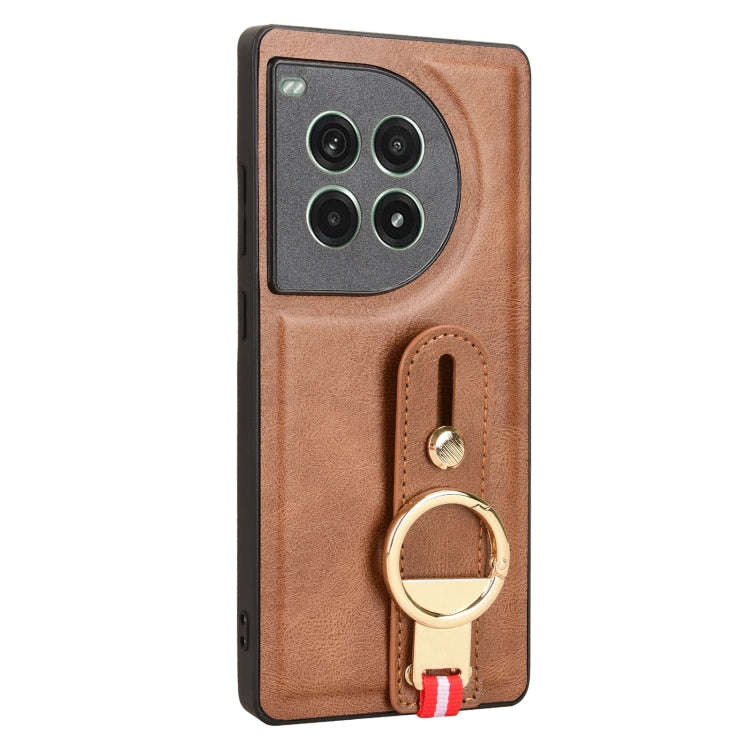 For OnePlus Ace 3 Pro 5G Wristband Leather Back Phone Case(Brown)