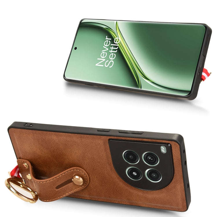 For OnePlus Ace 3 Pro 5G Wristband Leather Back Phone Case(Brown)
