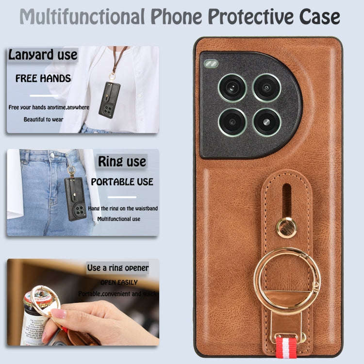 For OnePlus Ace 3 Pro 5G Wristband Leather Back Phone Case(Brown)