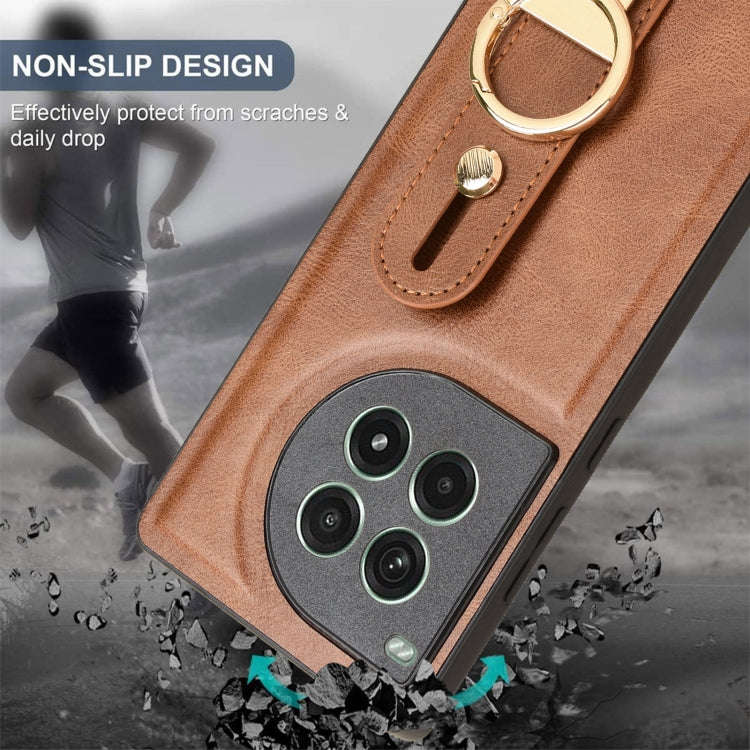 For OnePlus Ace 3 Pro 5G Wristband Leather Back Phone Case(Brown)
