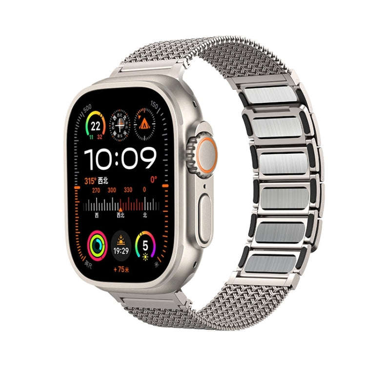 For Apple Watch Series 9 45mm Magnetic Clasp Braided Chain Stainless Steel Watch Band(Frosted Gold)