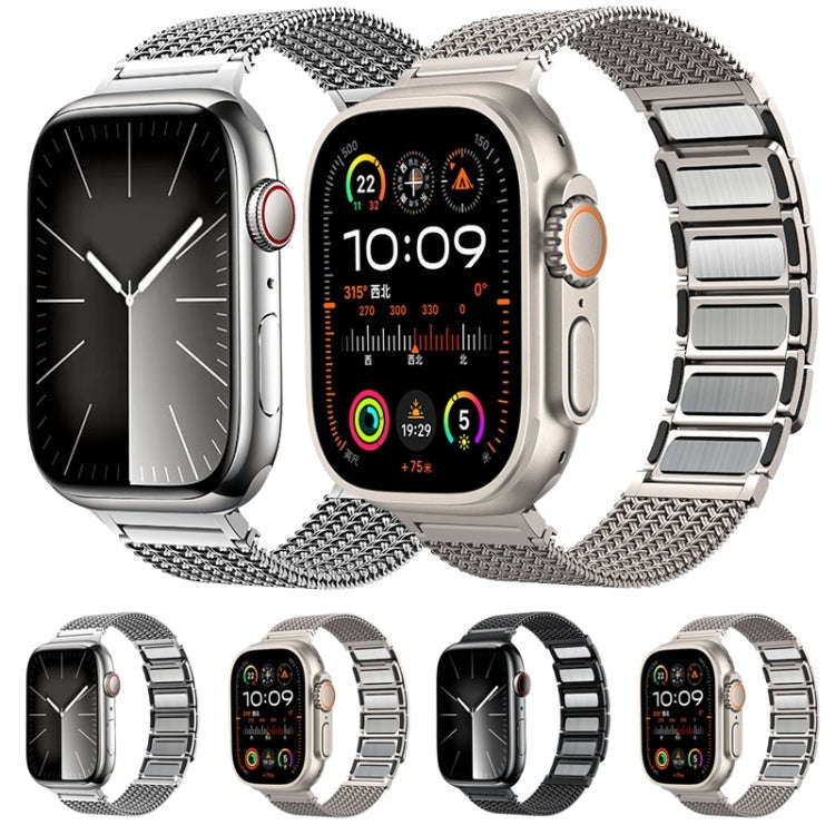 For Apple Watch Series 9 41mm Magnetic Clasp Braided Chain Stainless Steel Watch Band(Silver)
