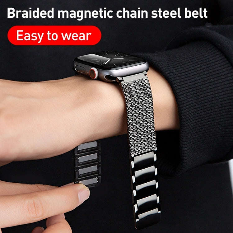 For Apple Watch Series 9 41mm Magnetic Clasp Braided Chain Stainless Steel Watch Band(Silver)