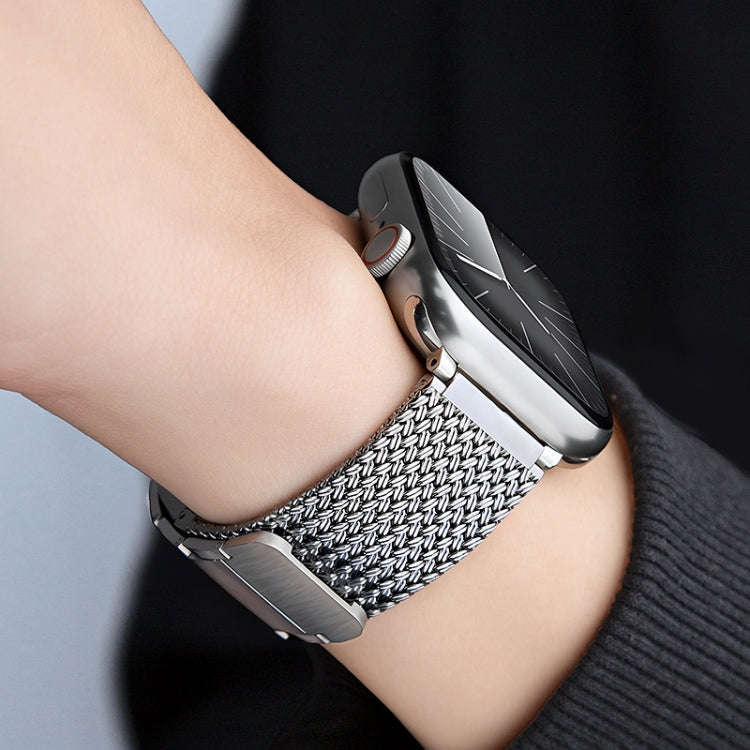 For Apple Watch Series 9 41mm Magnetic Clasp Braided Chain Stainless Steel Watch Band(Silver)