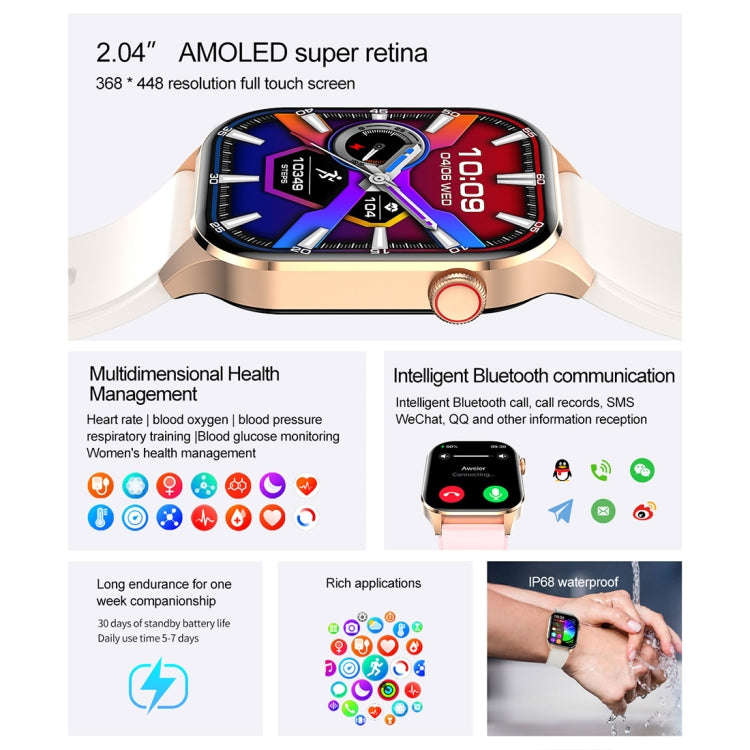 T98 2.04 inch IP68 Waterproof Bluetooth Call Smart Watch, Support Blood Oxygen Monitoring(Black)