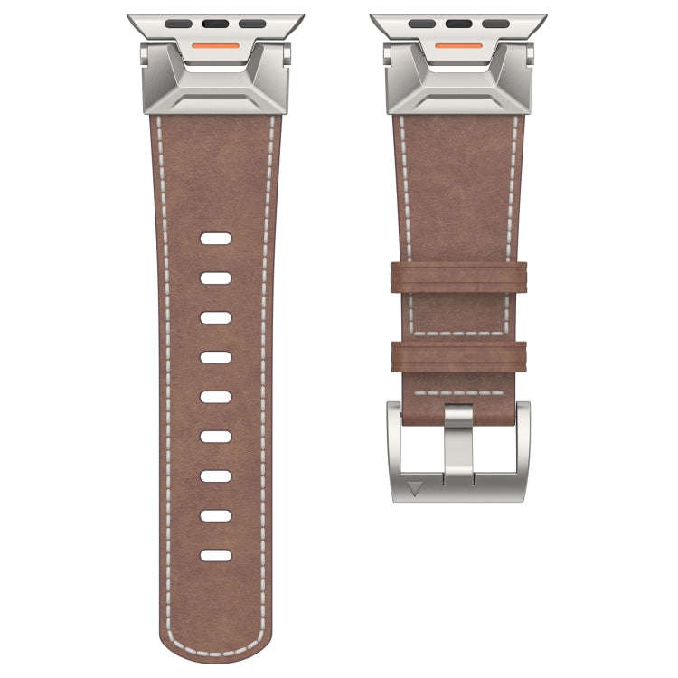 For Apple Watch Ultra 2 49mm Mecha Style Leather Watch Band(Coffee Oil Wax)