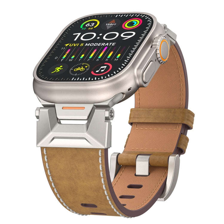 For Apple Watch Ultra 2 49mm Mecha Style Leather Watch Band(Light Brown)
