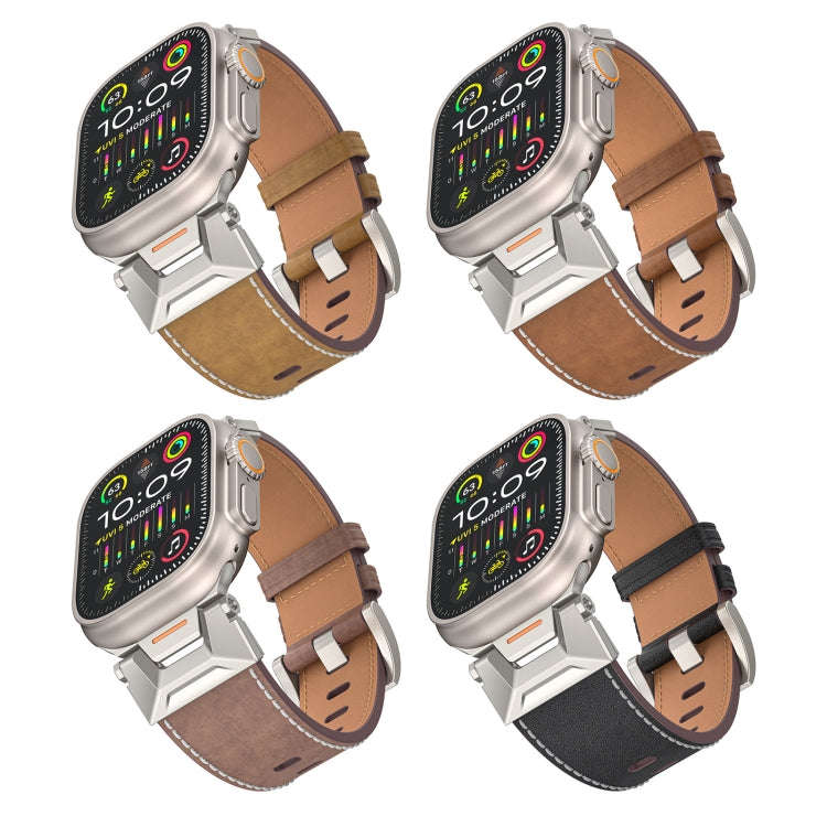 For Apple Watch Ultra 2 49mm Mecha Style Leather Watch Band(Light Brown)