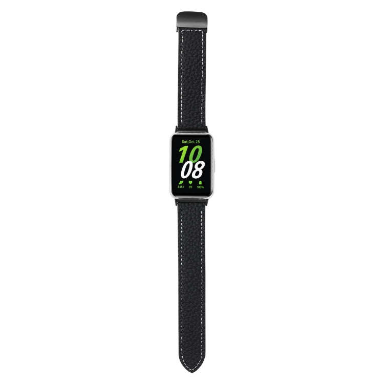 For Samsung Galaxy Fit 3 Litchi Texture Magnetic Black Buckle Leather Watch Band(Black)