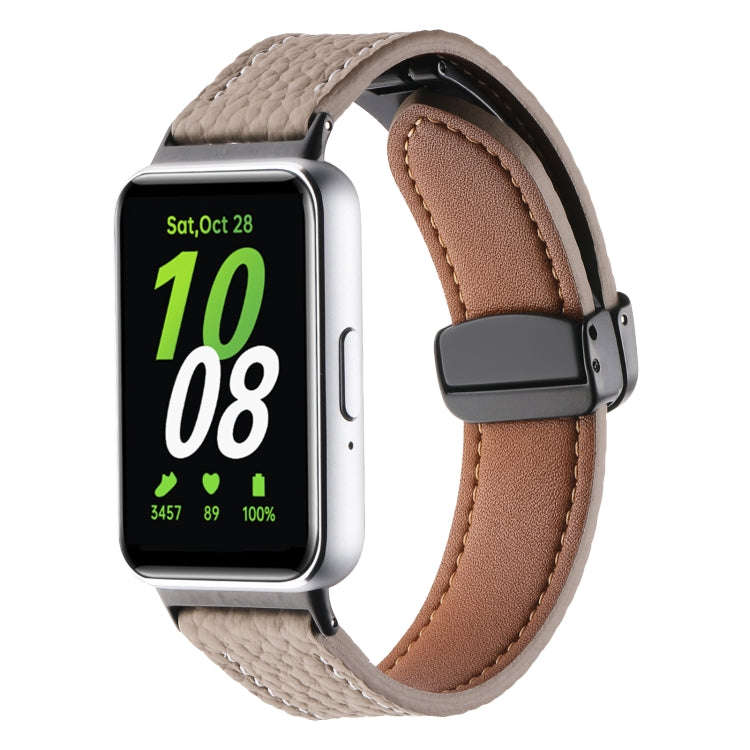 For Samsung Galaxy Fit 3 Litchi Texture Magnetic Black Buckle Leather Watch Band(Coffee)