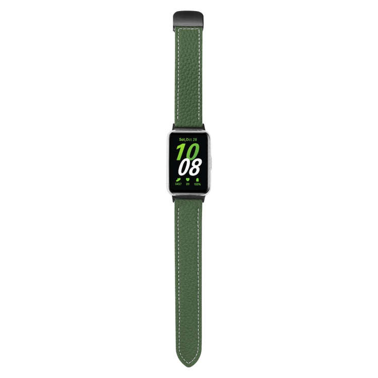 For Samsung Galaxy Fit 3 Litchi Texture Magnetic Black Buckle Leather Watch Band(Dark Green)