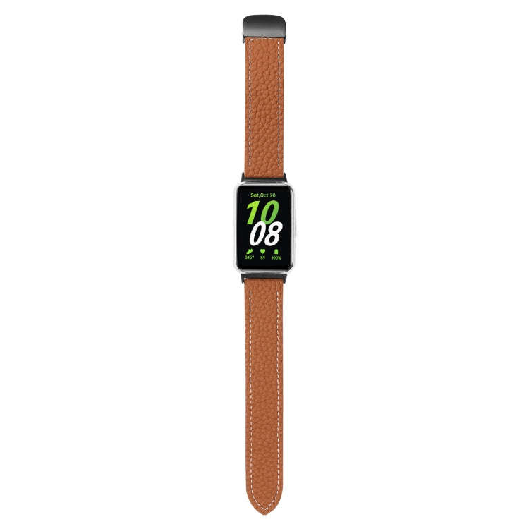 For Samsung Galaxy Fit 3 Litchi Texture Magnetic Black Buckle Leather Watch Band(Brown)