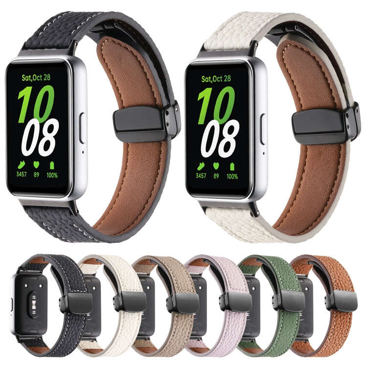 For Samsung Galaxy Fit 3 Litchi Texture Magnetic Black Buckle Leather Watch Band(Brown)