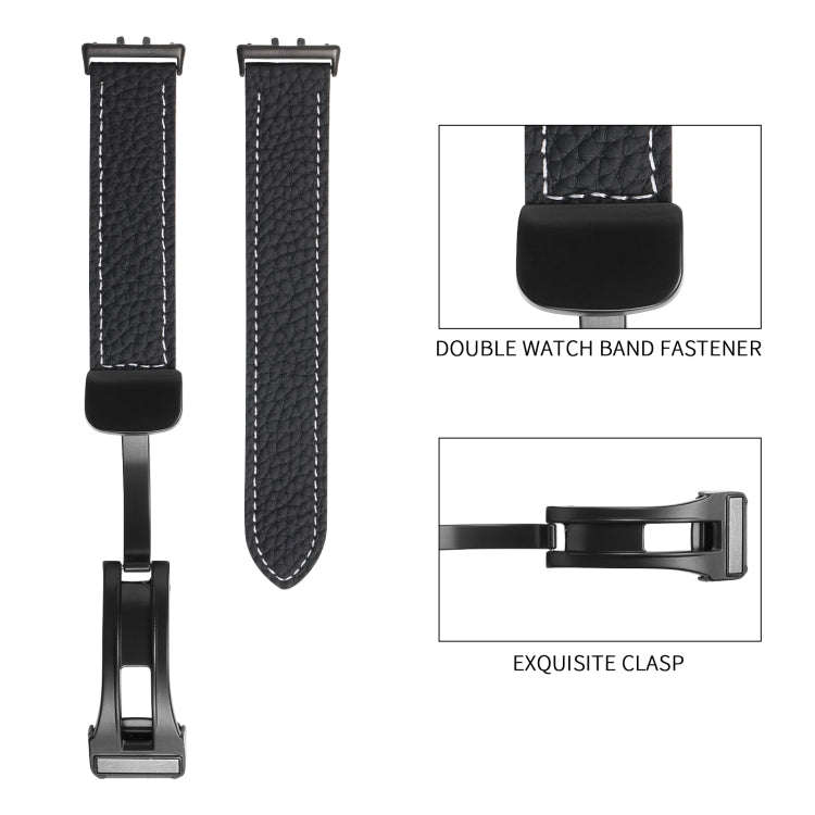 For Samsung Galaxy Fit 3 Litchi Texture Magnetic Black Buckle Leather Watch Band(Brown)