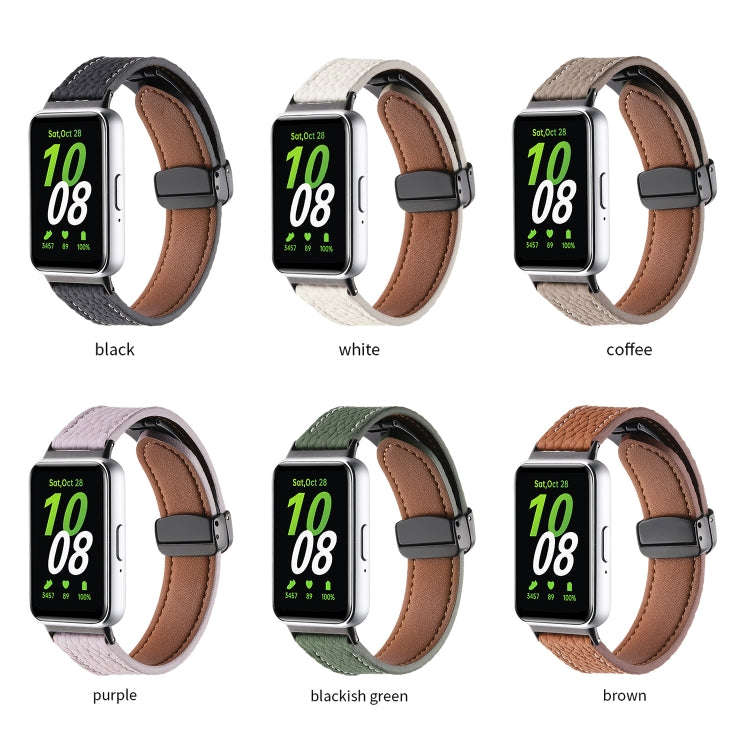 For Samsung Galaxy Fit 3 Litchi Texture Magnetic Black Buckle Leather Watch Band(Brown)