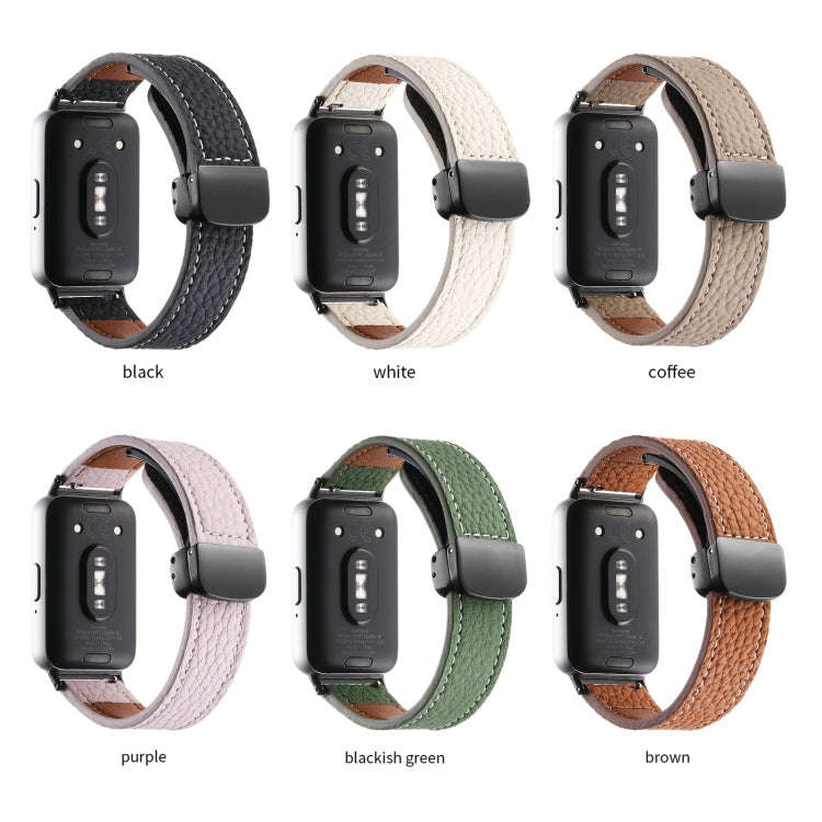 For Samsung Galaxy Fit 3 Litchi Texture Magnetic Black Buckle Leather Watch Band(Brown)