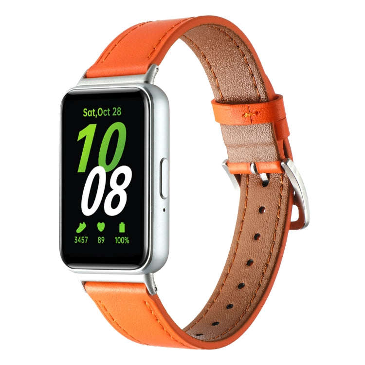 For Samsung Galaxy Fit 3 Sewing Thread Genuine Leather Watch Band(Orange)