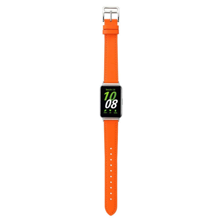 For Samsung Galaxy Fit 3 Sewing Thread Genuine Leather Watch Band(Orange)