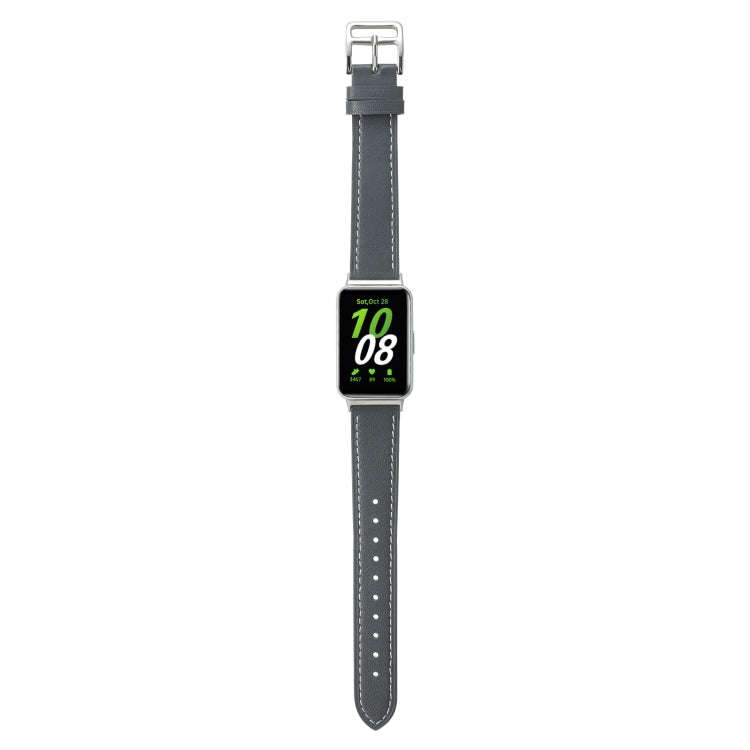 For Samsung Galaxy Fit 3 Sewing Thread Genuine Leather Watch Band(Grey)